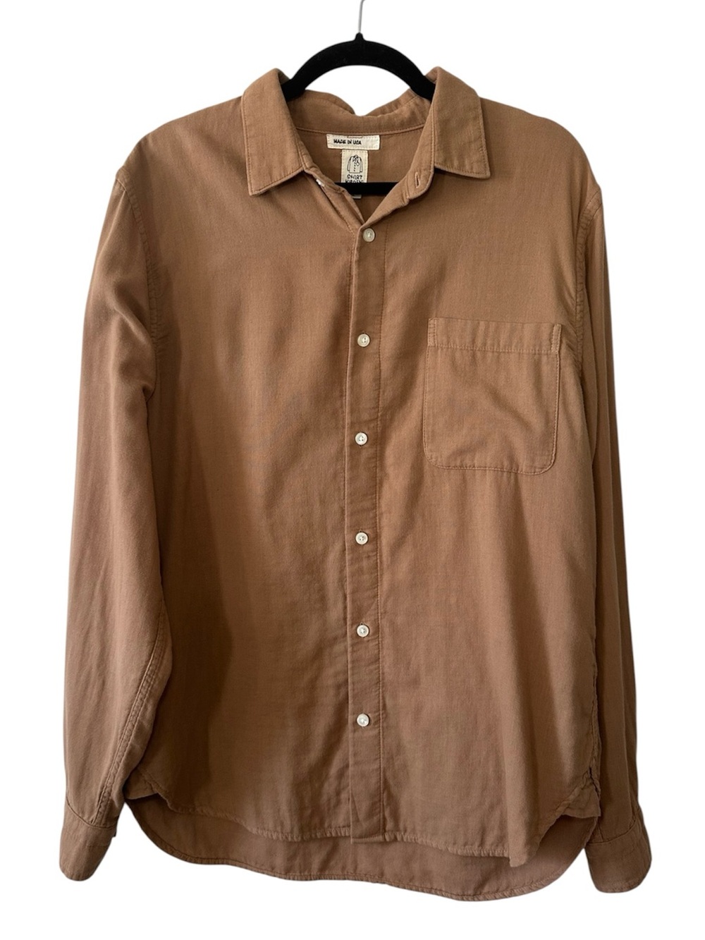 Hiroshi Kato Men’s Camel The Ripper Double Gauze Organic Cotton Shirt- Large